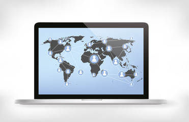 world map, social media concept on modern laptop