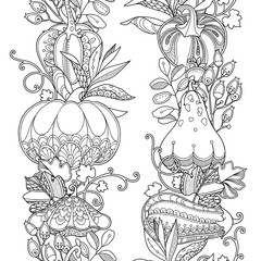 Vector set seamless garden borders in doodle style