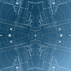 Fototapeta premium Drawing white lines on a blue cyan background. Pattern.