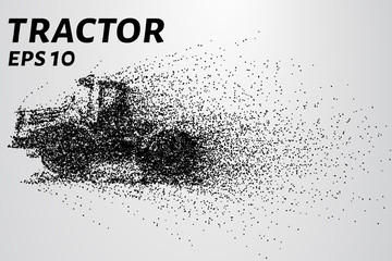 Huge tractor consists of particles. Vector illustration of a tractor consisting of small circles.