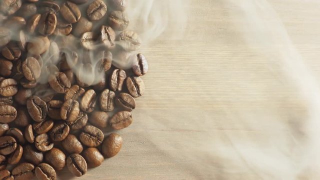 coffee beans with smoke background