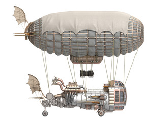 3d illustration of a fantasy airship in steampunk style on isolated white background © pit3dd