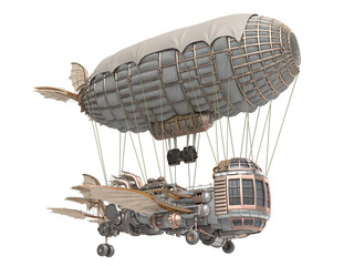 3d illustration of a fantasy airship in steampunk style on isolated white background © pit3dd
