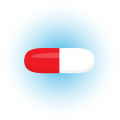 Red and white pill and red and transparent pill or capsule. Vector illustration