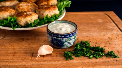 chicken noisettes, white sauce, garlic, delicious europe food