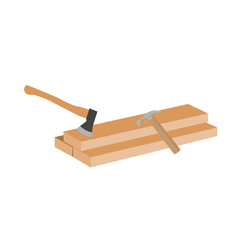 axe hammer and woodern boards set