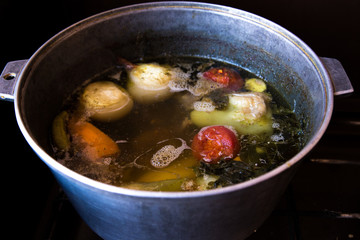 Fresh vegetable soup in a pot