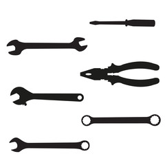 instruments tools black flat set vector illustration