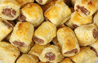 Top View Close up of Fresh Homemade Sausage Rolls