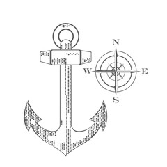 Nautical emblem. Anchor and wind rose. Flat design. Icons. Vector illustration