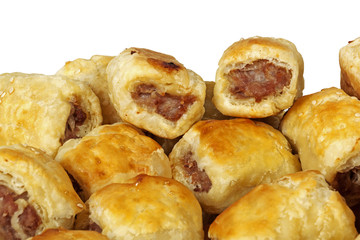 Close up Freshly Baked Homemade Sausage Rolls