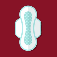 Women hygiene pad vector icon isolated on red background with shadow. Hygiene pad type, feminine hygiene sanitary napkin product. Means personal hygiene design element in flat style.