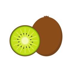 Obraz premium Kiwi fruit vector and slice of kiwi isolated on white background in flat style.