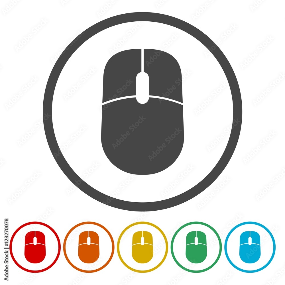 Aufkleber computer mouse icon. flat circle buttons