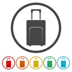 Travel luggage bag icon. Circle flat button