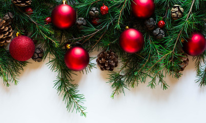 Merry Christmas Frame with real wood and colorful baubles