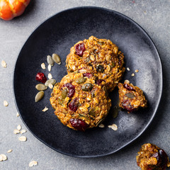Pumpkin cookies with cranberries. Top view