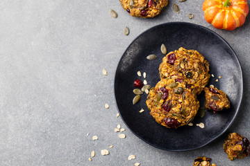 Pumpkin cookies with cranberries Copy space