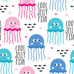 seamless cute jelly fish pattern vector illustration
