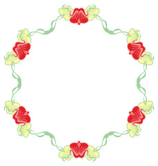 Beautiful round frame with red decorative flowers. 