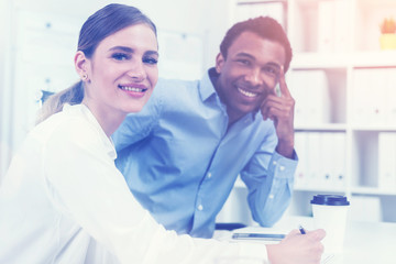 Obraz premium Colleagues in good mood, toned