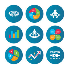 Fasten seat belt signs. Child safety in accident.