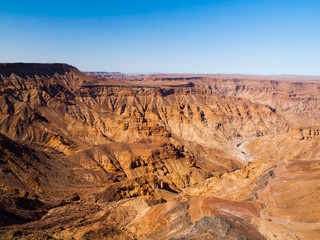 Dry and rocky Fish River Canyon in southern Namibia. The largest canyon in Africa and the second most visited tourist attraction in Namibia.