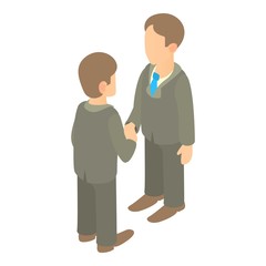 Two businessmen shaking hands icon. Cartoon illustration of two businessmen shaking hands vector icon for web
