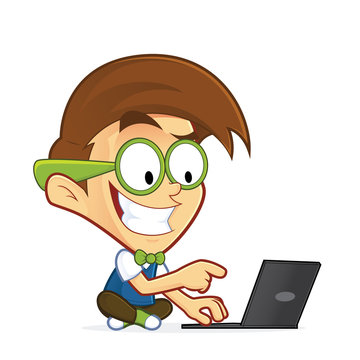 Nerd geek with his laptop