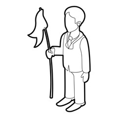 Businessman holding flag icon. Outline illustration of businessman holding flag vector icon for web
