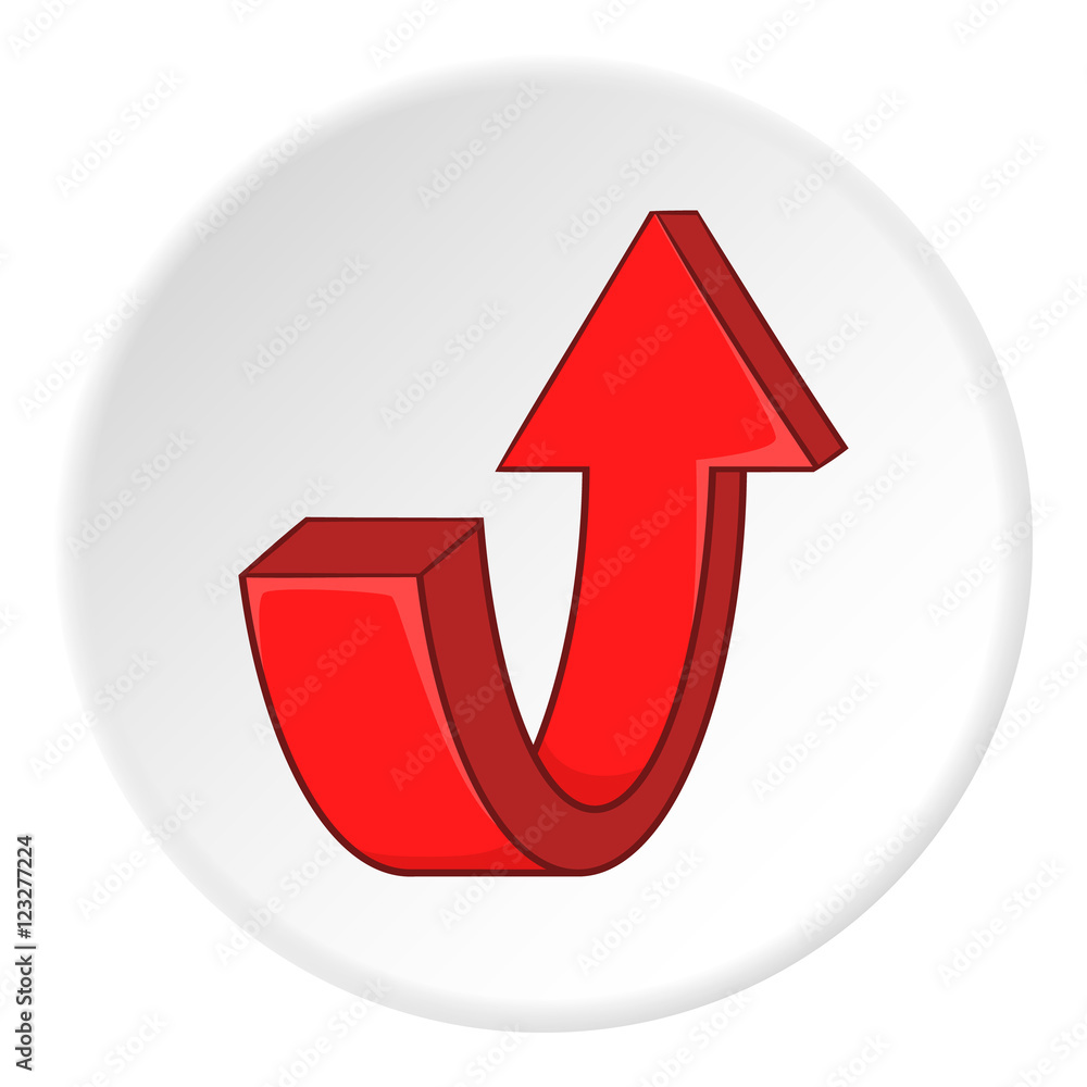 Poster red curved arrow down icon. artoon illustration of red curved arrow down vector icon for web