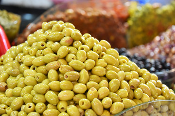 Assorted olives on the arab street market stall