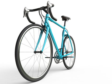 Fototapeta Bright blue profesional sports bike - focus on front wheel