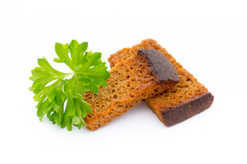 Bread croutons isolated on a white background.