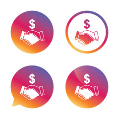 Fototapeta premium Dollar handshake sign icon. Successful business.