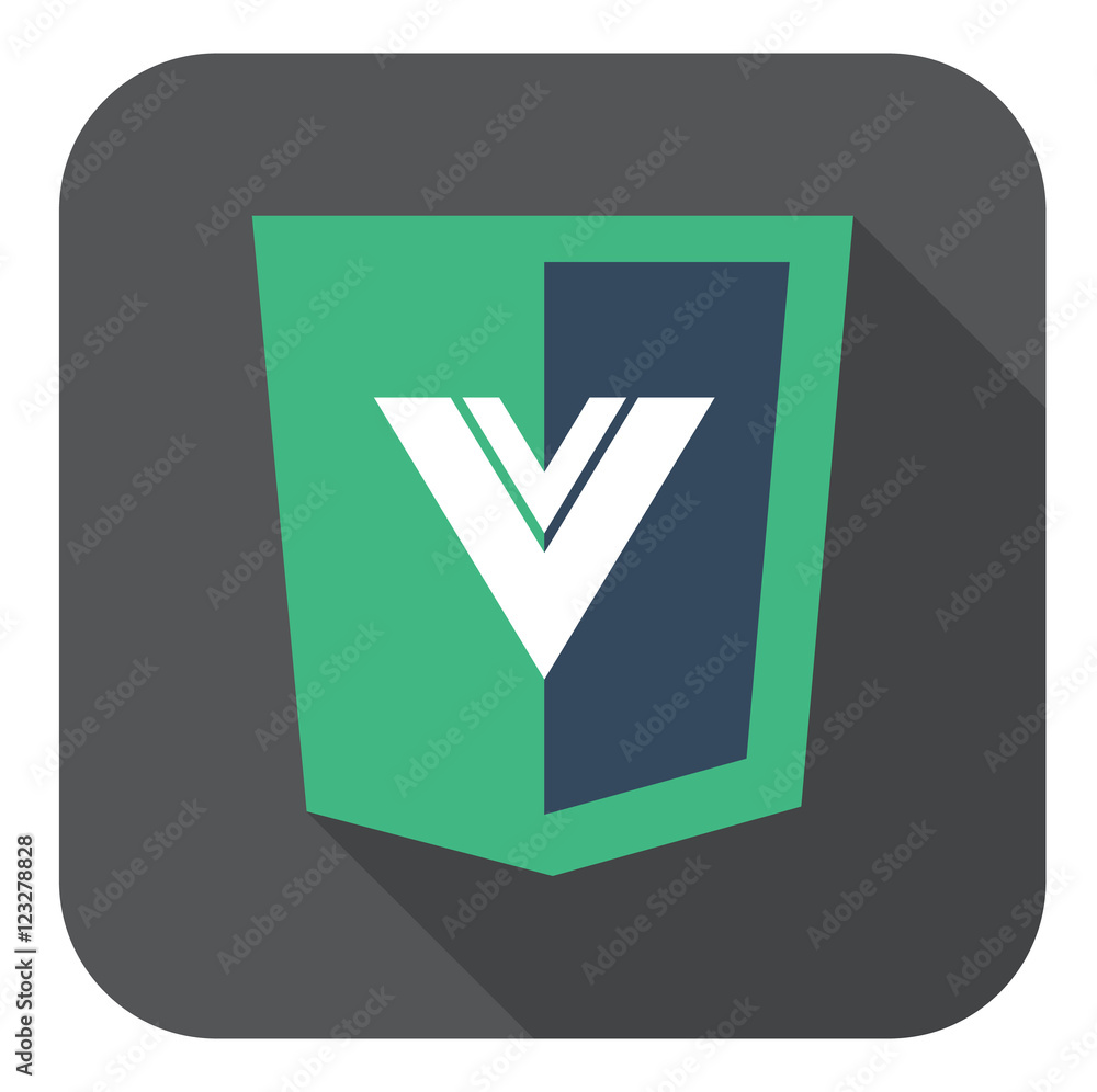 Poster vector web development shield sign html5 javascript v letter symbol icon on grey badge with long sha