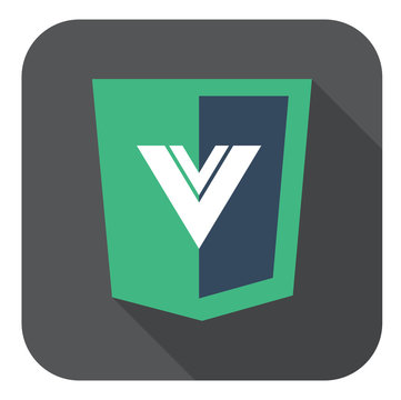 vector web development shield sign html5 javascript V letter symbol icon on grey badge with long shadow