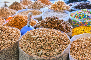 Dried food products on the arab street market stall