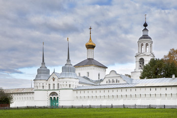 Views of Holy gates and Church of St. Nicholas of cloud by day. Svyato-Vvedensky Tolgsky convent, Yaroslavl. The Golden ring of Russia