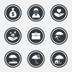 Insurance icons. Life, Real estate and House.
