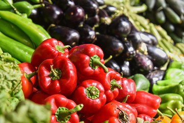 Fresh organic vegetables on street market stall
