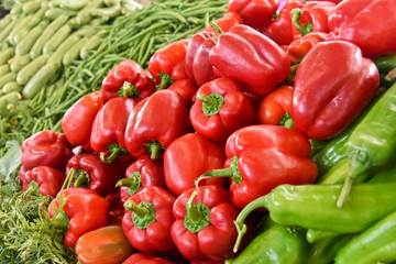 Fresh organic vegetables on street market stall
