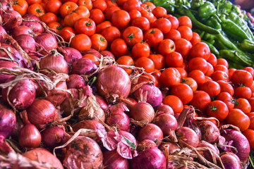 Fresh organic vegetables on street market stall
