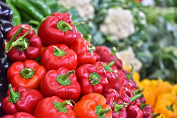 Fresh organic vegetables on street market stall