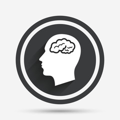 Head with brain sign icon. Male human head.