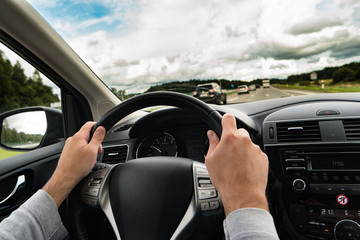 Man driving his car