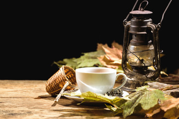 Cup of green tea on a black background