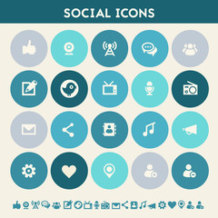 Social icon set. Multicolored flat buttons
