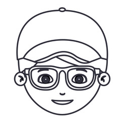 Obraz na płótnie Canvas boy cartoon face with glasses and hat icon. Kid child little and people theme. Isolated design. Vector illustration