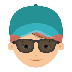 boy cartoon face with glasses and hat icon. Kid child little and people theme. Isolated design. Vector illustration